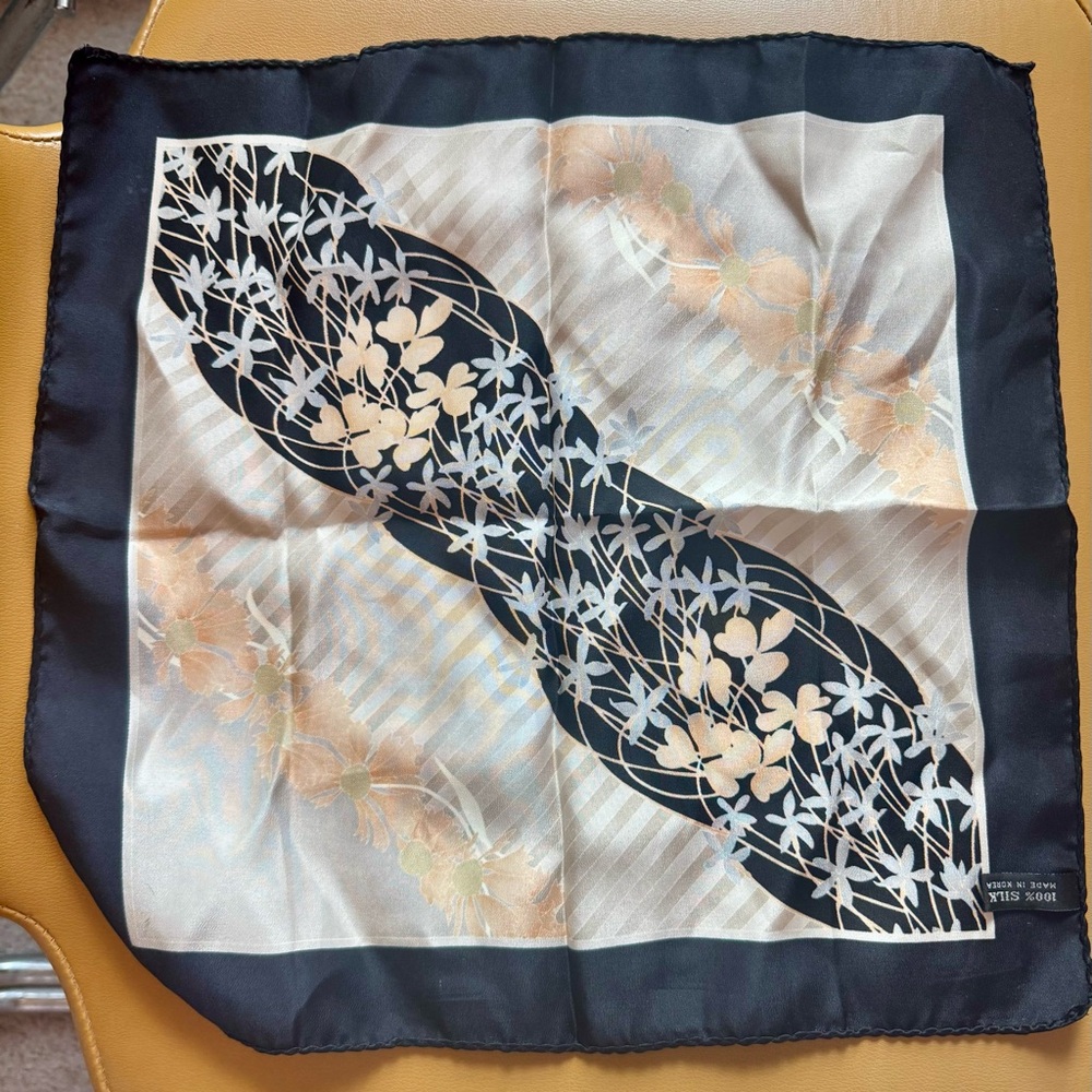 Oriental Style Handkerchief With Floral Pattern. 100% Silk, Gently Used